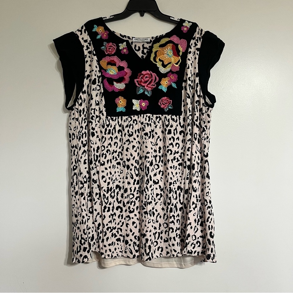 Giddy Up Glamour‎ Dress Womens 3XL Multicolor Floral Lined Embroidered Leopard